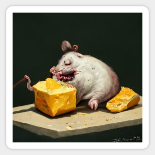 Fat Rat Eating Cheese 2, a very ugly rat, but a bit cute. Sticker